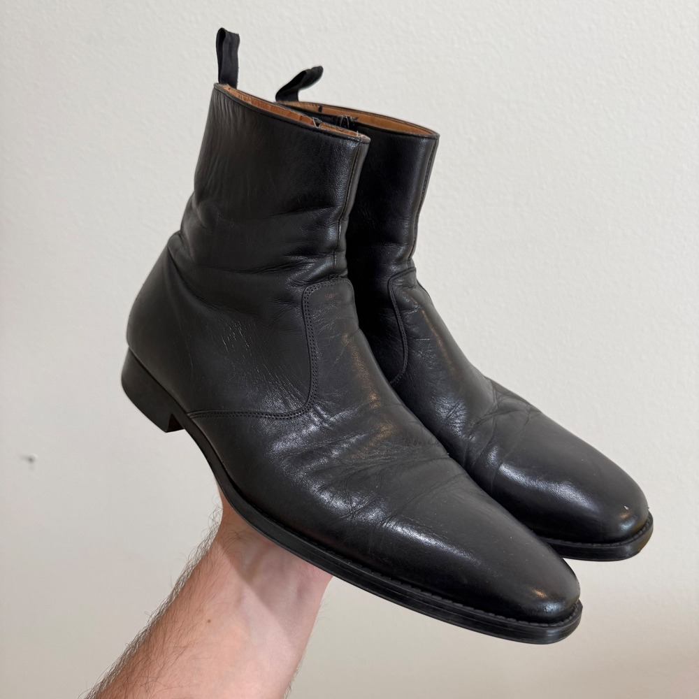 Magnanni Mens Black Leather Side Zip Ankle Dress Boots 10.5 D Spain 12682